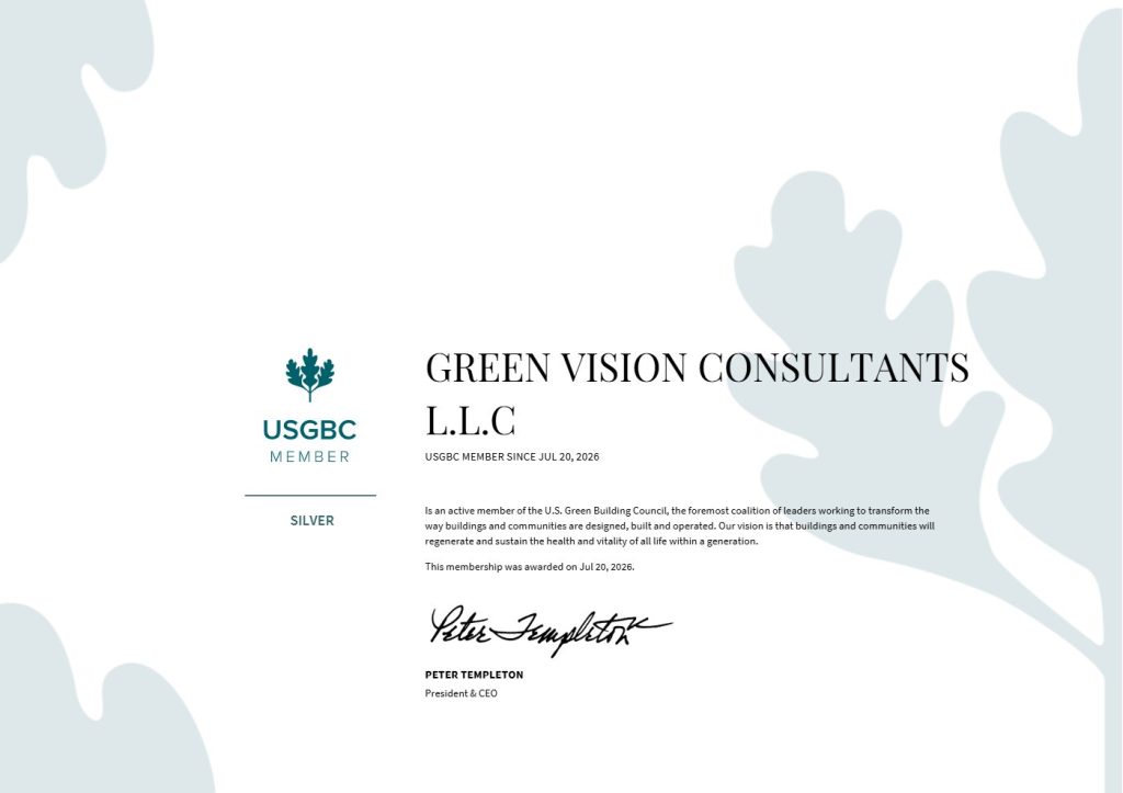 Green Vision Consultants L.L.C. USGBC Silver Member certificate